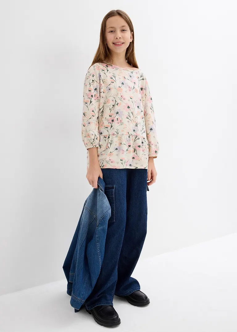 Bonprix Süßes Mädchen Shirt Mit Volants - Beige - Kinder