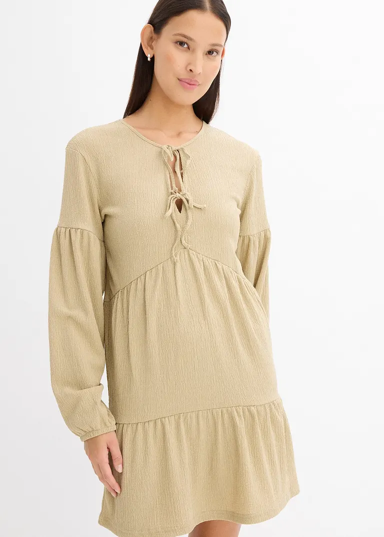 Bonprix Süßes Shirtkleid Aus Crêpe Mit Volants - Grün - Damen