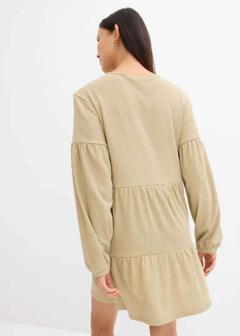 Bonprix Süßes Shirtkleid Aus Crêpe Mit Volants - Grün - Damen