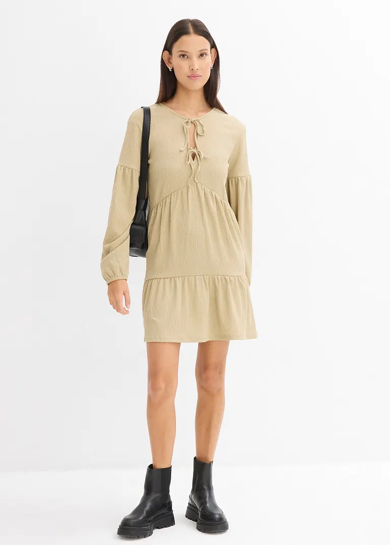 Bonprix Süßes Shirtkleid Aus Crêpe Mit Volants - Grün - Damen