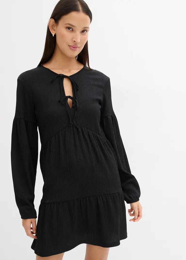 Bonprix Süßes Shirtkleid Aus Crêpe Mit Volants - Schwarz