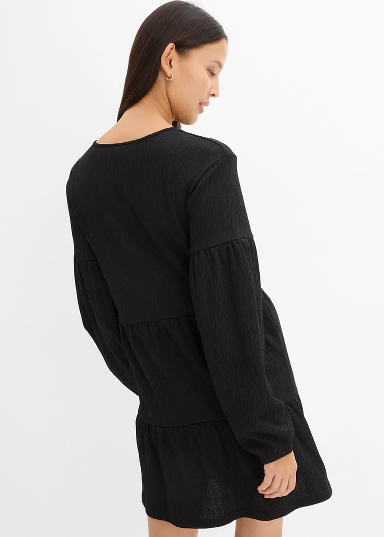 Bonprix Süßes Shirtkleid Aus Crêpe Mit Volants - Schwarz
