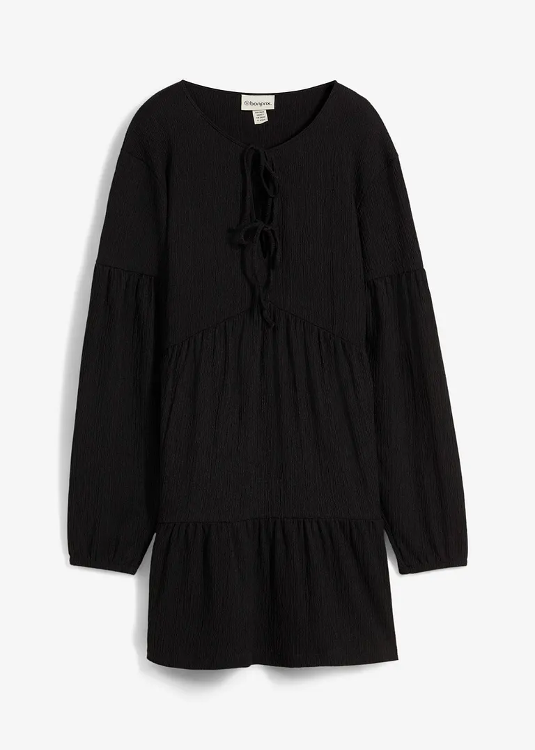 bonprix Süßes Shirtkleid aus Crêpe mit Volants - schwarz