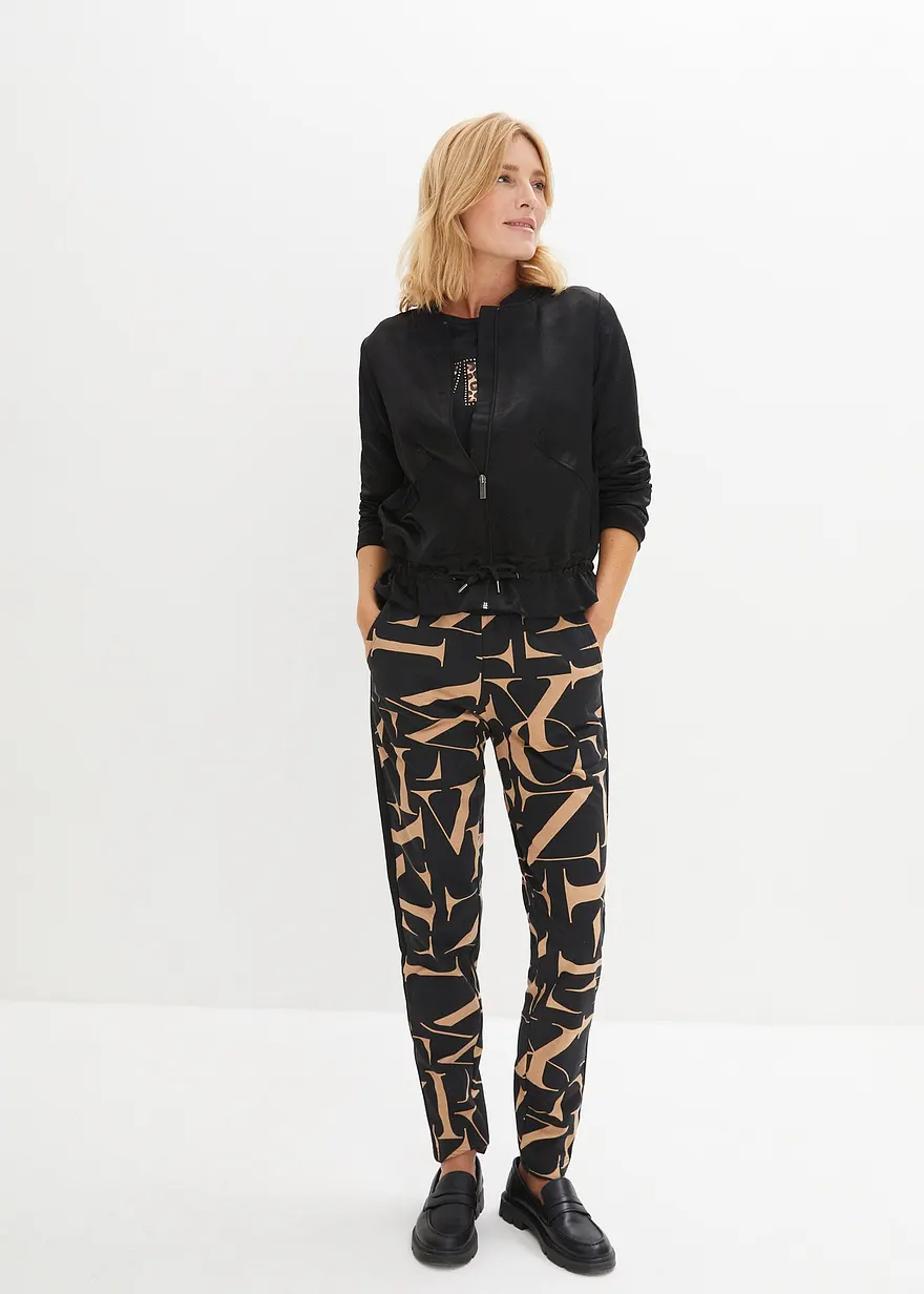 Bonprix Sweathose Mit Modischen Druck - Schwarz - Damen