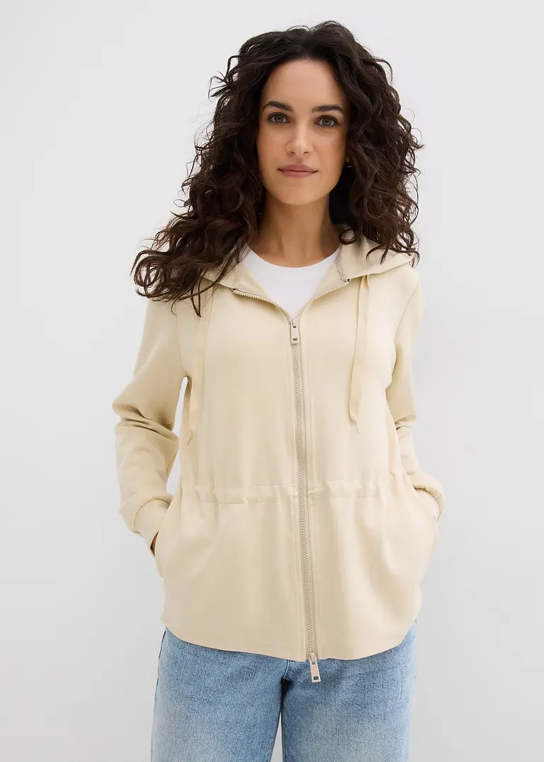 Bonprix Sweatjacke Mit Elastik Und 2-Wege Reißverschluss - Beige - Damen