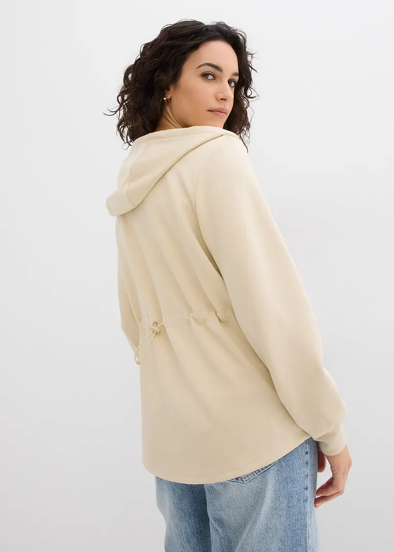 Bonprix Sweatjacke Mit Elastik Und 2-Wege Reißverschluss - Beige - Damen