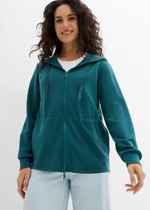 Bonprix Sweatjacke Mit Elastik Und 2-Wege Reißverschluss - Petrol - Damen