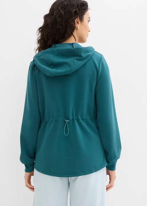Bonprix Sweatjacke Mit Elastik Und 2-Wege Reißverschluss - Petrol - Damen