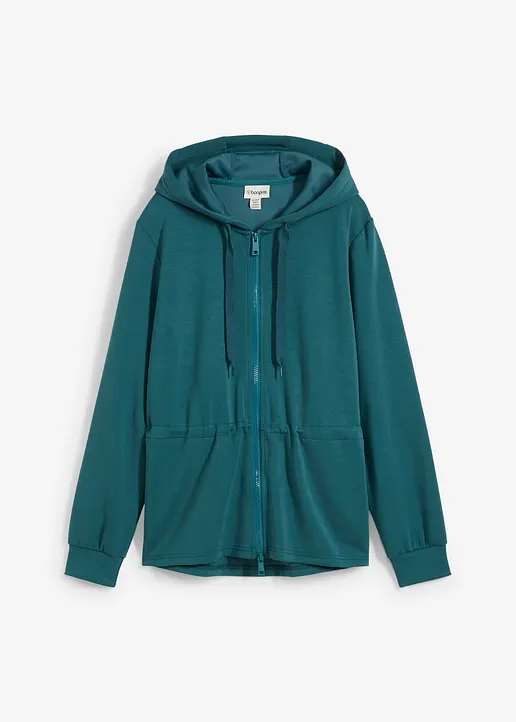 bonprix Sweatjacke mit Elastik und 2-Wege Reißverschluss - petrol - Damen