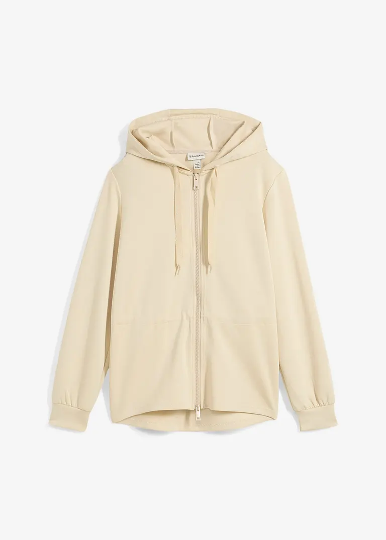 bonprix Sweatjacke mit Elastik und 2-Wege Reißverschluss - beige - Damen