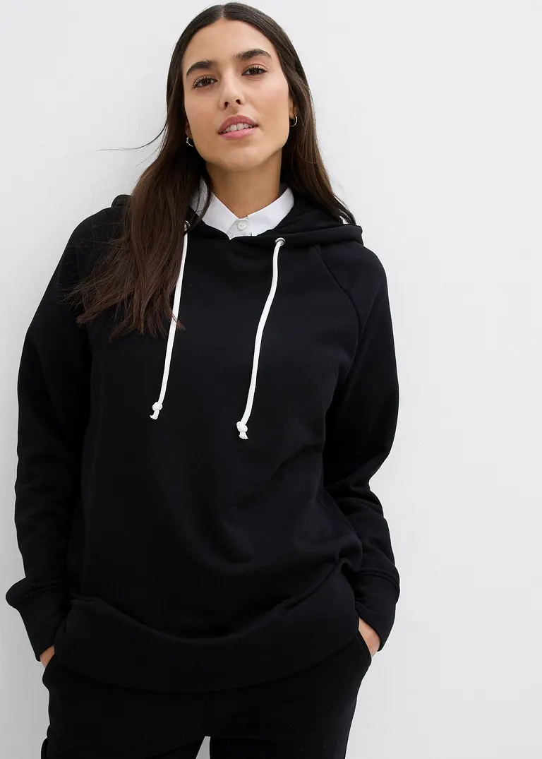 Bonprix Sweatshirt Mit Kapuze Langarm - Schwarz - Damen