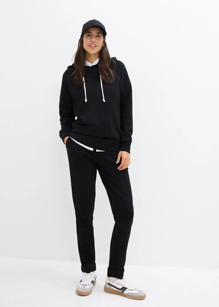 Bonprix Sweatshirt Mit Kapuze Langarm - Schwarz - Damen