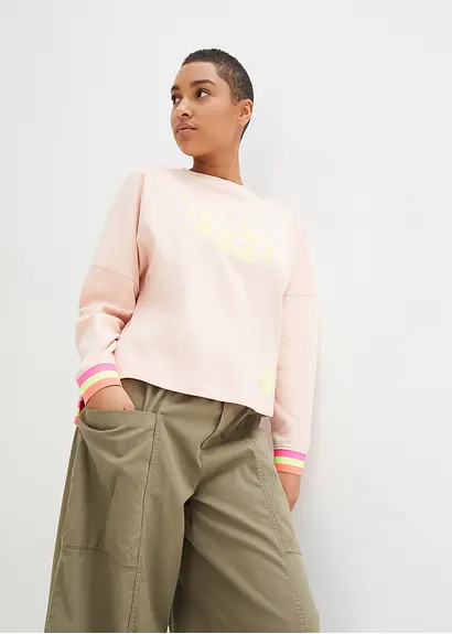 Bonprix Sweatshirt Mit Modernen Neon-Details Und Bequemer Passform - Rosa