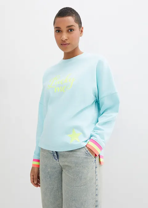 Bonprix Sweatshirt Mit Modernen Neon-Details Und Bequemer Passform - Blau