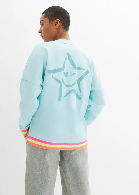 Bonprix Sweatshirt Mit Modernen Neon-Details Und Bequemer Passform - Blau