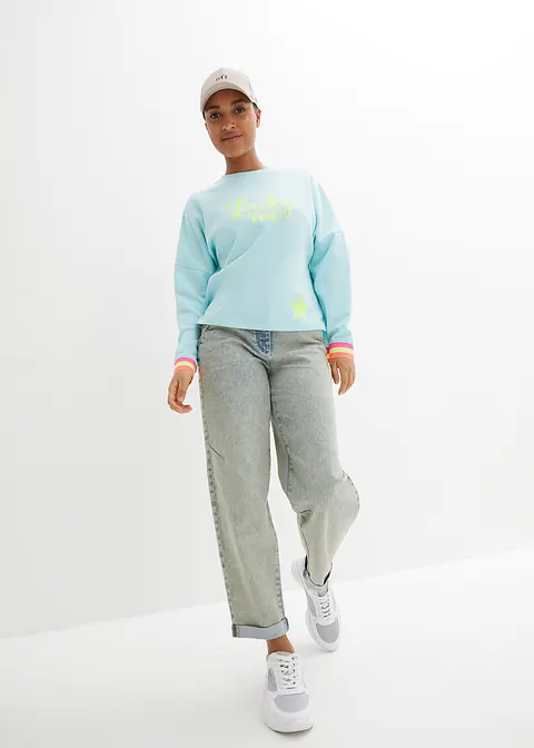 Bonprix Sweatshirt Mit Modernen Neon-Details Und Bequemer Passform - Blau