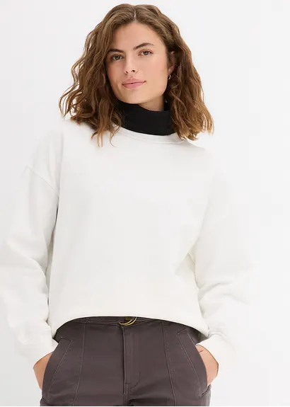 Bonprix Sweatshirt Mit Rundhals-Ausschnitt Aus Bio-Baumwolle - Weiß