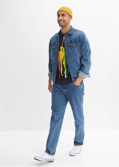 Bonprix T-Shirt Mit Angesagtem Frontprint - Blau - Herren