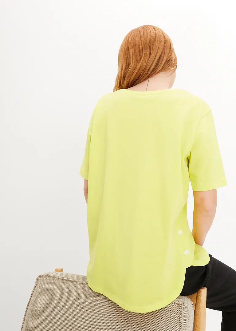 Bonprix T-Shirt Mit Knopfdetail An Der Seite Aus Bio-Baumwolle Und V-Ausschnitt
