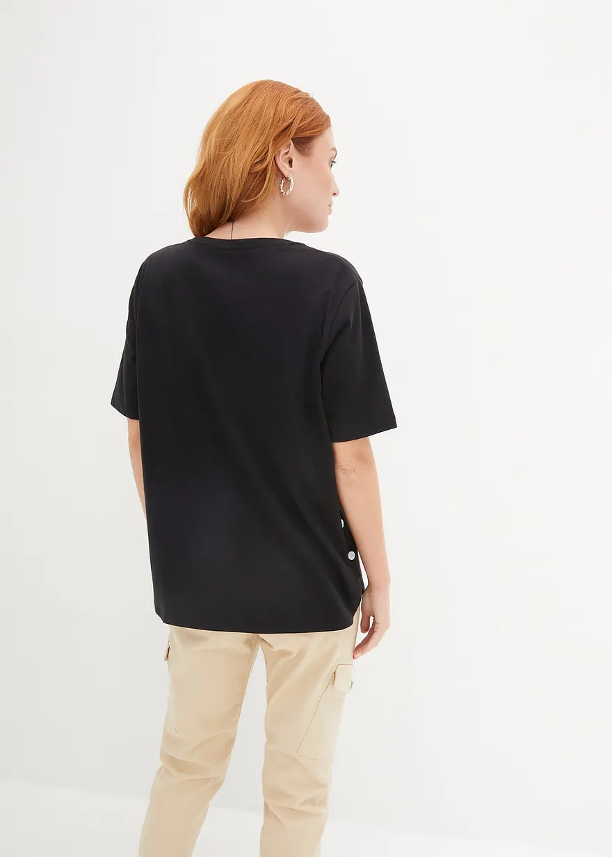 Bonprix T-Shirt Mit Knopfdetail An Der Seite Aus Bio-Baumwolle Und V-Ausschnitt
