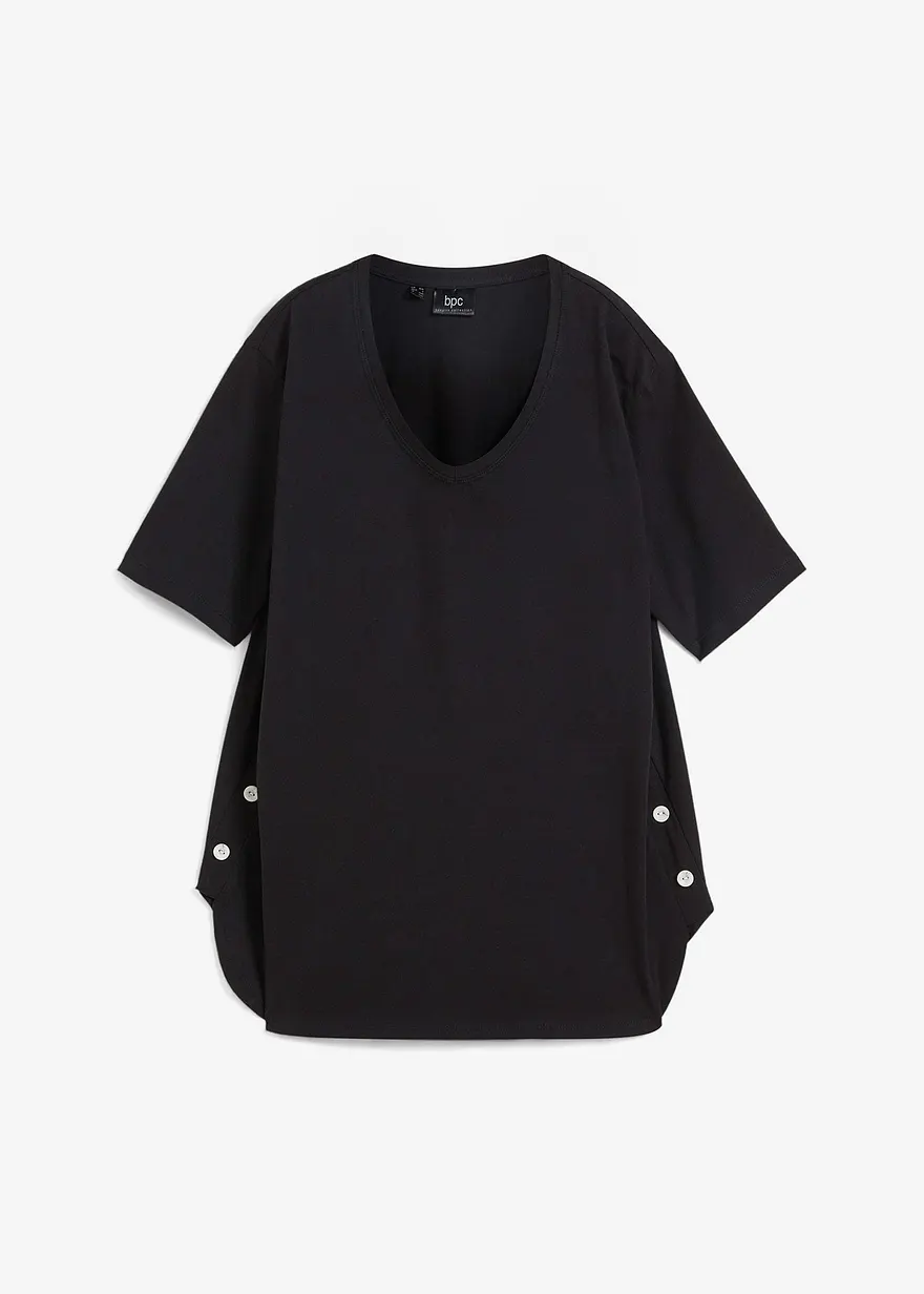 bonprix T-Shirt mit Knopfdetail an der Seite aus Bio-Baumwolle und V-Ausschnitt