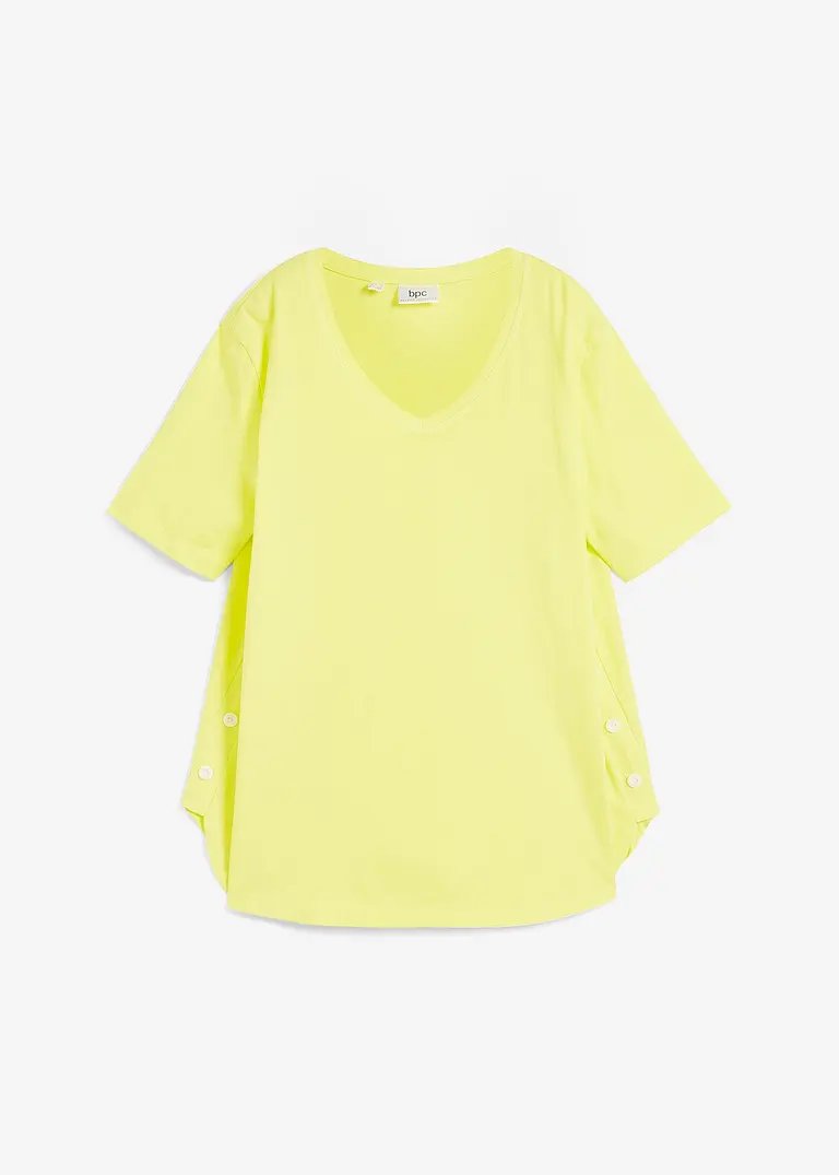 bonprix T-Shirt mit Knopfdetail an der Seite aus Bio-Baumwolle und V-Ausschnitt