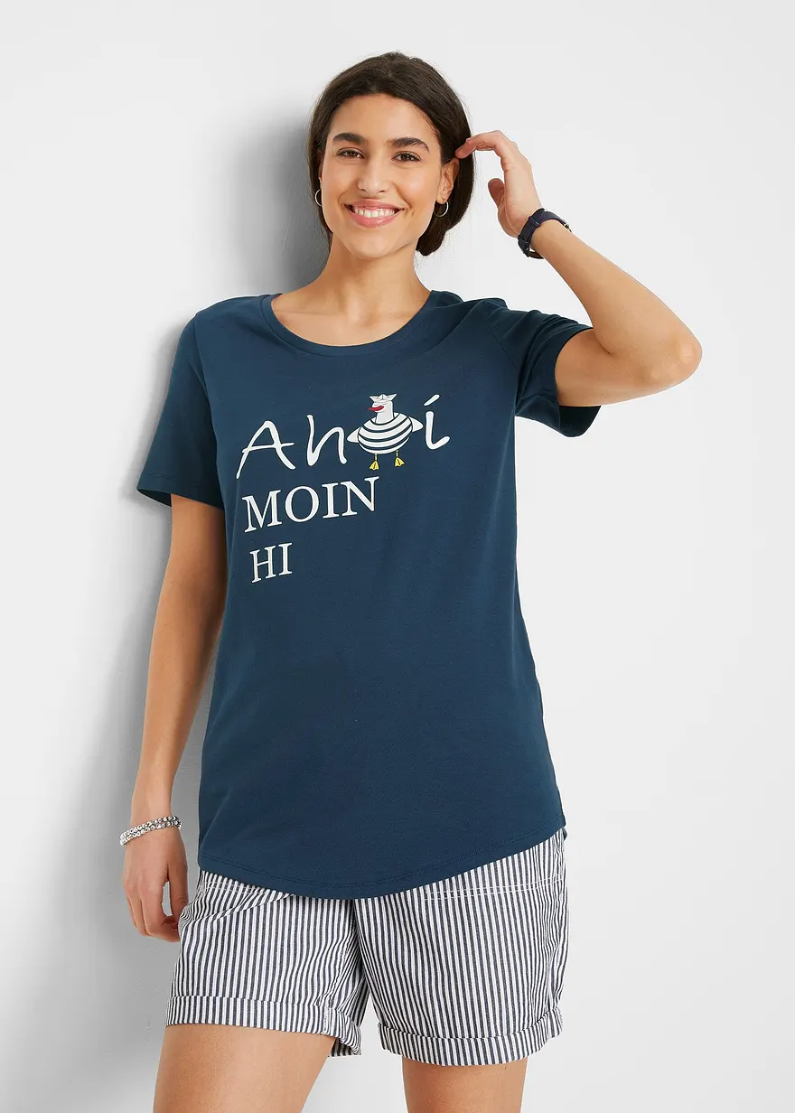 Bonprix T-Shirt Mit Rundhalsausschnitt Und Einem Maritimen Statement-Druck