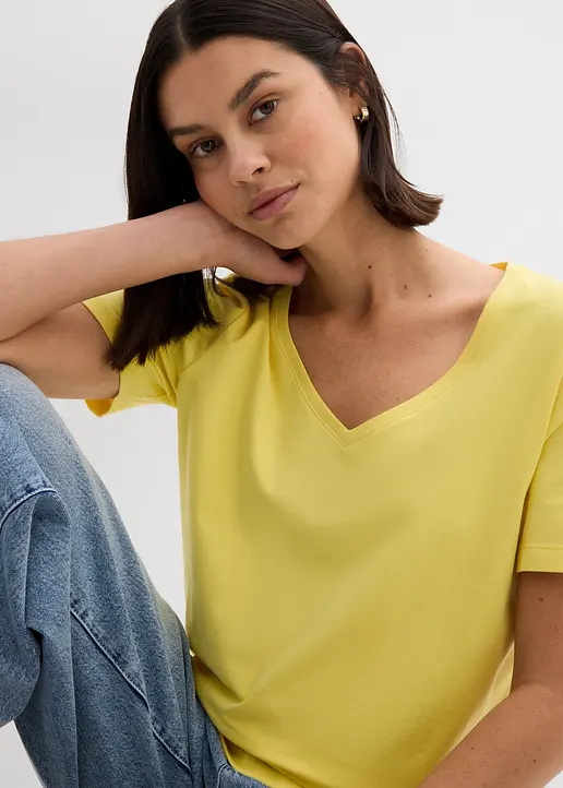 Bonprix T-Shirt Mit Tiefem V-Ausschnitt Und Rundsaum Mit Seitenschlitzen