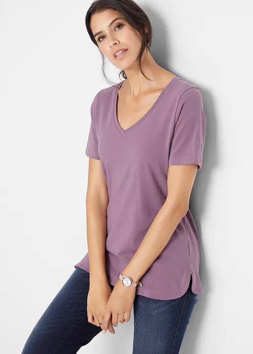 Bonprix T-Shirt Mit Tiefem V-Ausschnitt Und Rundsaum Mit Seitenschlitzen
