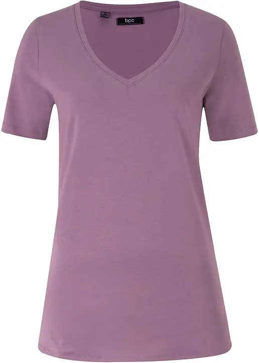bonprix T-Shirt mit tiefem V-Ausschnitt und Rundsaum mit Seitenschlitzen