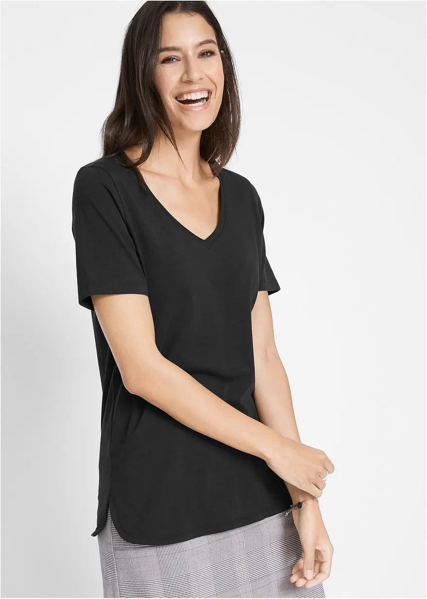 Bonprix T-Shirt Mit Tiefem V-Ausschnitt Und Rundsaum Mit Seitenschlitzen