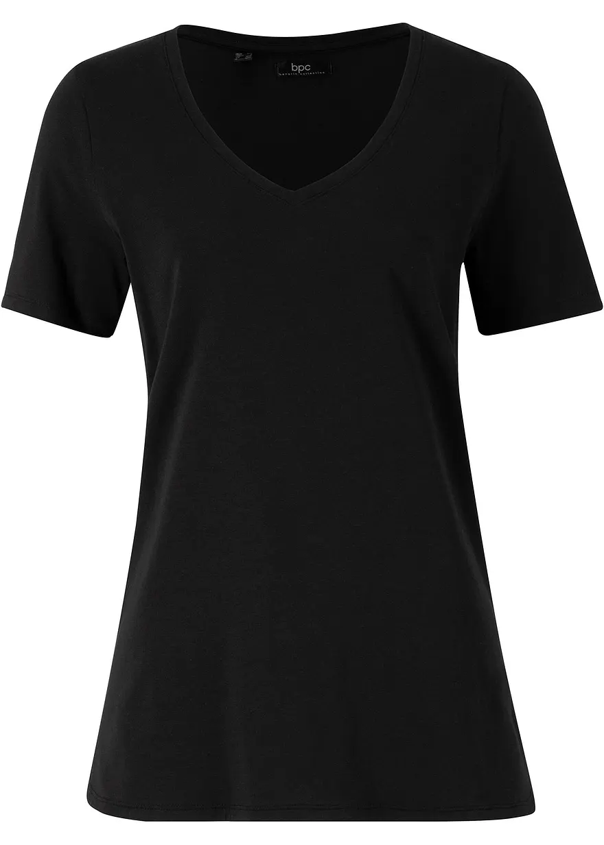 bonprix T-Shirt mit tiefem V-Ausschnitt und Rundsaum mit Seitenschlitzen