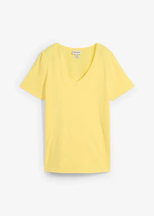 bonprix T-Shirt mit tiefem V-Ausschnitt und Rundsaum mit Seitenschlitzen