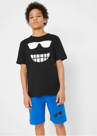 Bonprix T-Shirt Und Bermuda Mit Coolem Print - Schwarz+azurblau