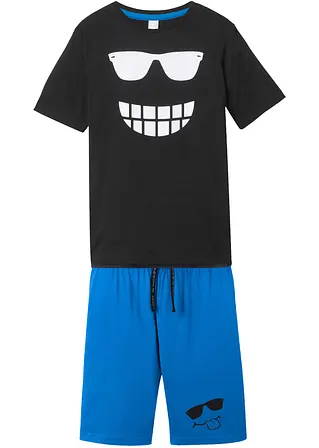 bonprix T-Shirt und Bermuda mit coolem Print - schwarz+azurblau