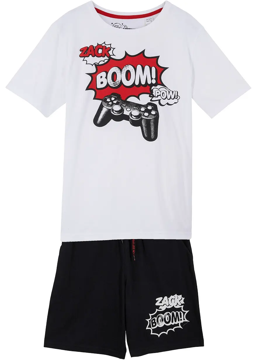 bonprix T-Shit und Hose mit Gaming-Print - weiß+schwarz bedruckt - Kinder