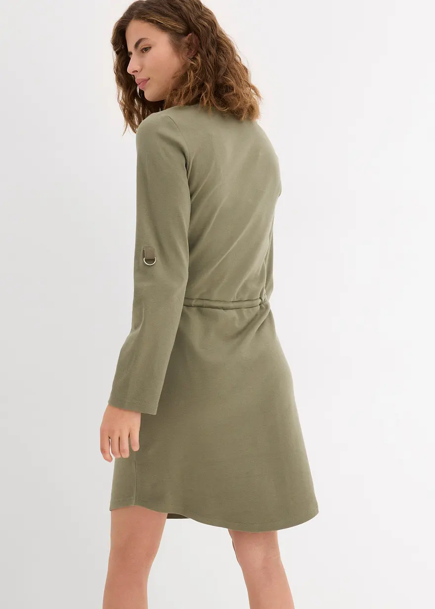 Bonprix Taillenbetonendes Baumwoll-Shirtkleid Mit Verstellbarer Ärmellänge Und Taschen