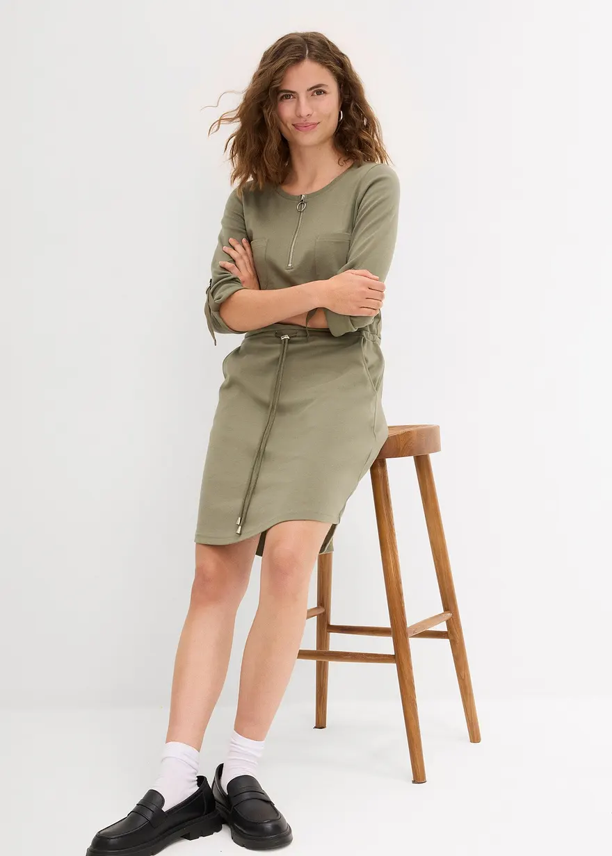 Bonprix Taillenbetonendes Baumwoll-Shirtkleid Mit Verstellbarer Ärmellänge Und Taschen