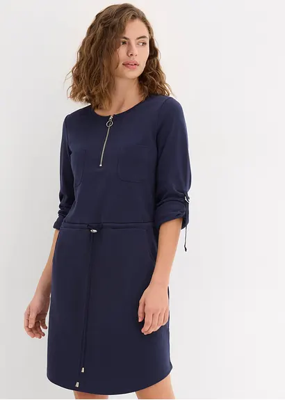 Bonprix Taillenbetonendes Baumwoll-Shirtkleid Mit Verstellbarer Ärmellänge Und Taschen