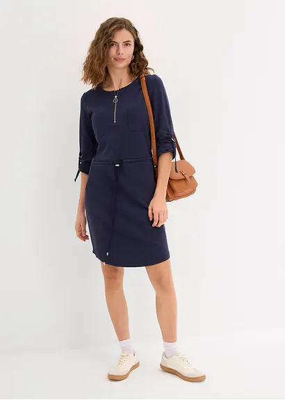 Bonprix Taillenbetonendes Baumwoll-Shirtkleid Mit Verstellbarer Ärmellänge Und Taschen