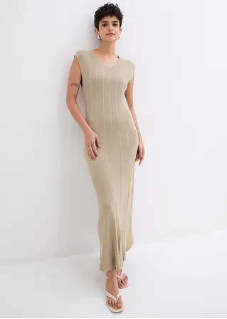 Bonprix Tailliertes Ärmelloses Strickkleid In Midilänge - Beige