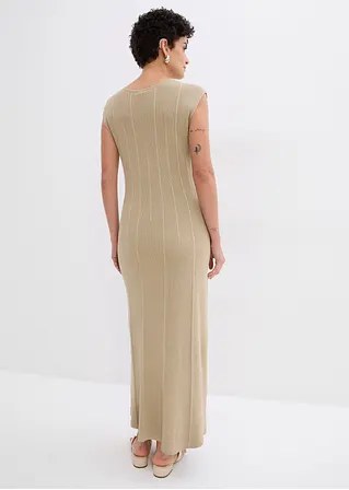 Bonprix Tailliertes Ärmelloses Strickkleid In Midilänge - Beige