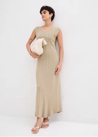Bonprix Tailliertes Ärmelloses Strickkleid In Midilänge - Beige