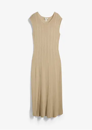 bonprix Tailliertes Ärmelloses Strickkleid in Midilänge - beige