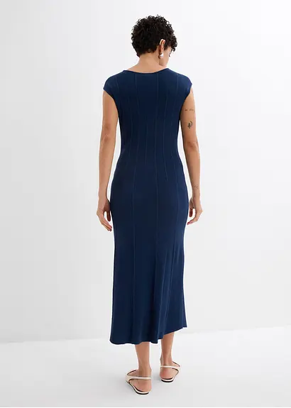 Bonprix Tailliertes Ärmelloses Strickkleid In Midilänge - Blau