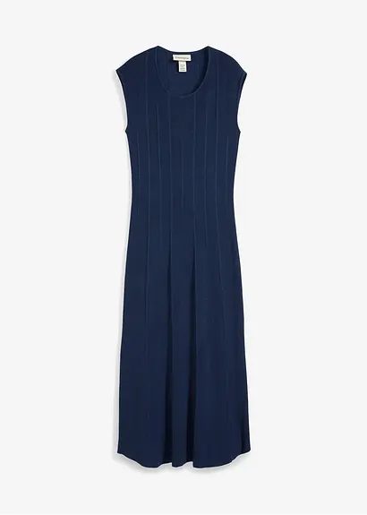 bonprix Tailliertes Ärmelloses Strickkleid in Midilänge - blau