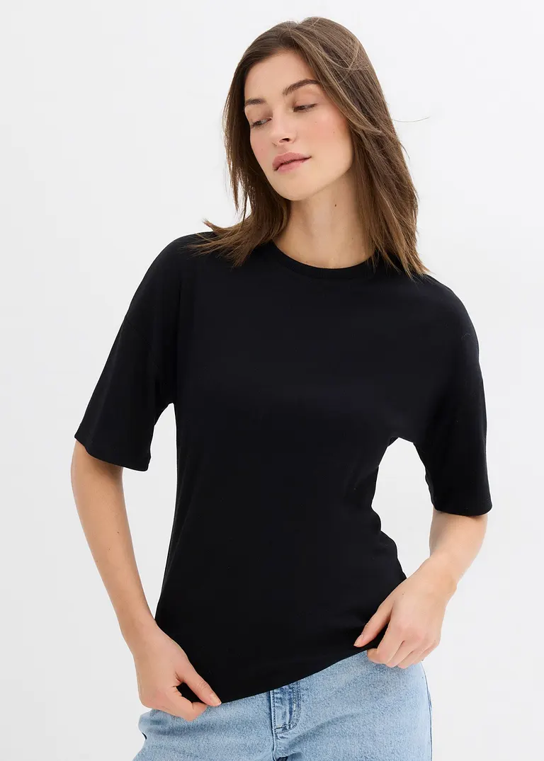 Bonprix Tailliertes T-Shirt Mit Kurzen Ärmeln Und Reißverschluss Hinten