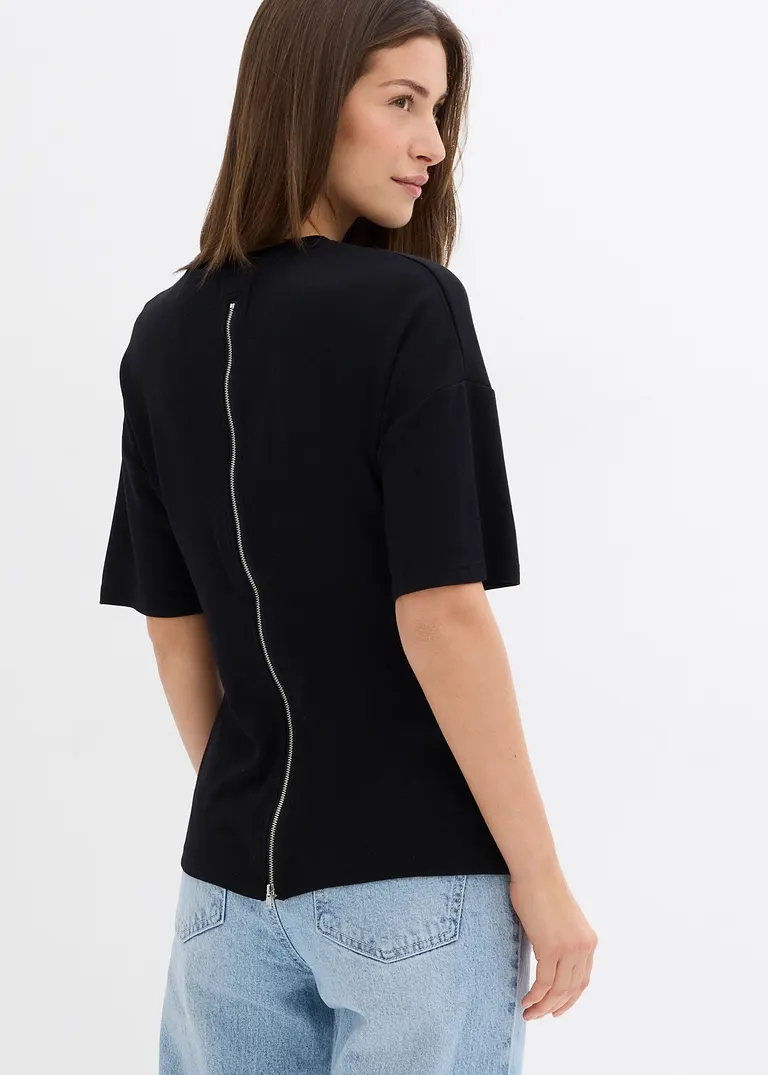 Bonprix Tailliertes T-Shirt Mit Kurzen Ärmeln Und Reißverschluss Hinten