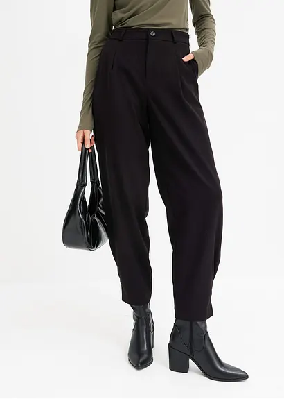 Bonprix Tapered 7/8-Hose Mit Riegel Am Saum - Schwarz - Damen