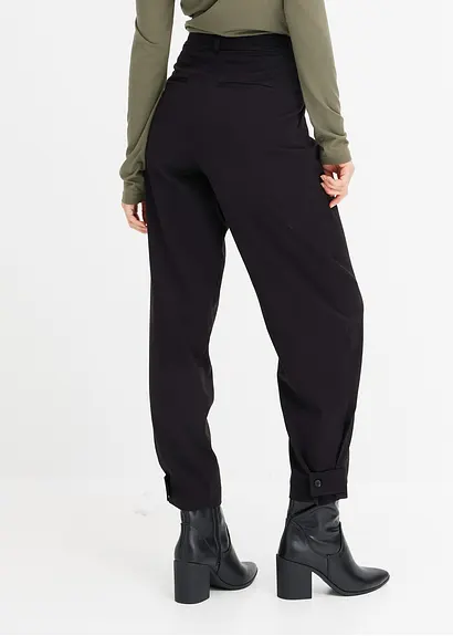 Bonprix Tapered 7/8-Hose Mit Riegel Am Saum - Schwarz - Damen